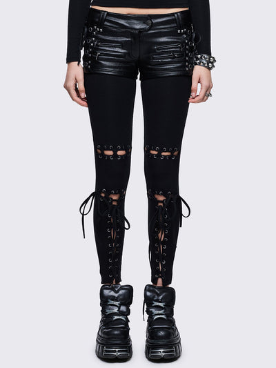 Black lace up details.