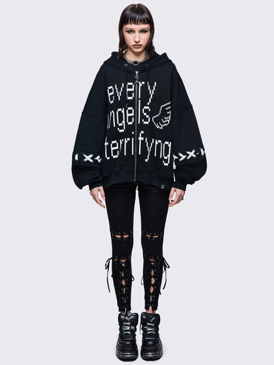 Black lace up details.