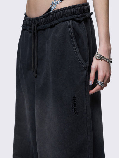 Baggy wide leg joggers in washed black with elasticated drawstring waist. 