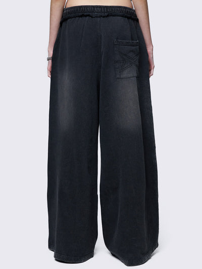 Baggy wide leg joggers in washed black with elasticated drawstring waist. 