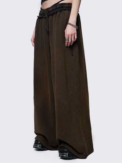 Baggy wide leg joggers in washed brown with elasticated drawstring waist.