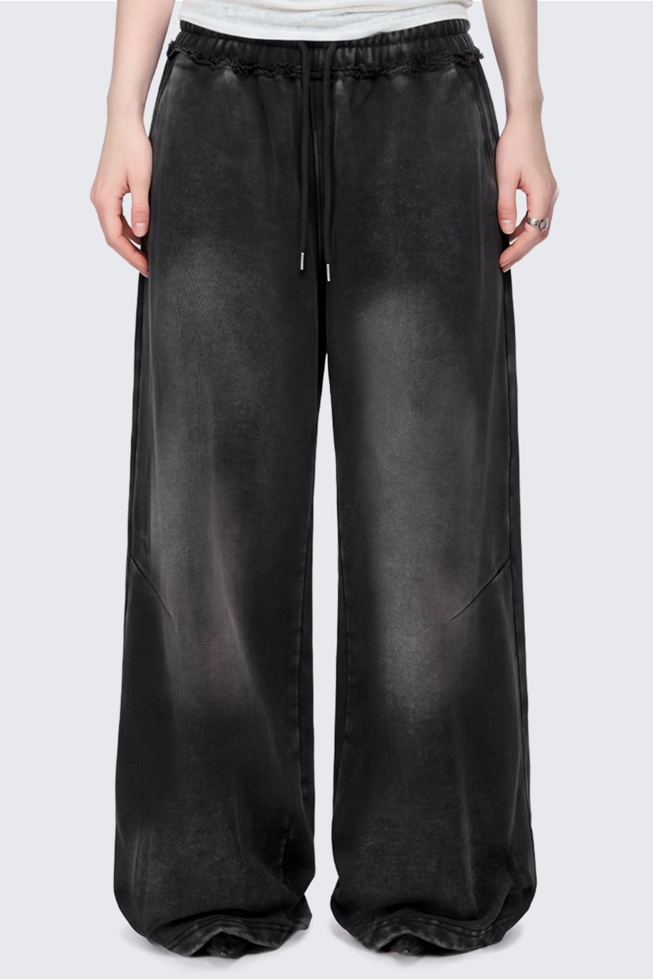 Black washed wide leg joggers with light grey overdye 
