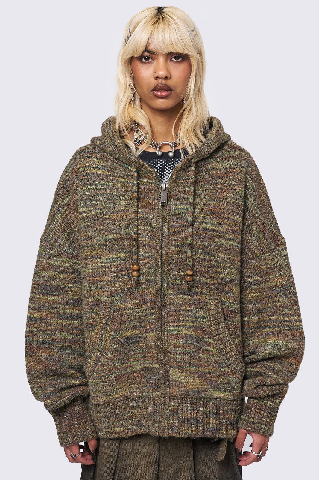 トップス igusa Peace Stud Hoodie Cardigan Multicolour Knitted Zip-Up Hood Cardigan | Minga London – Minga