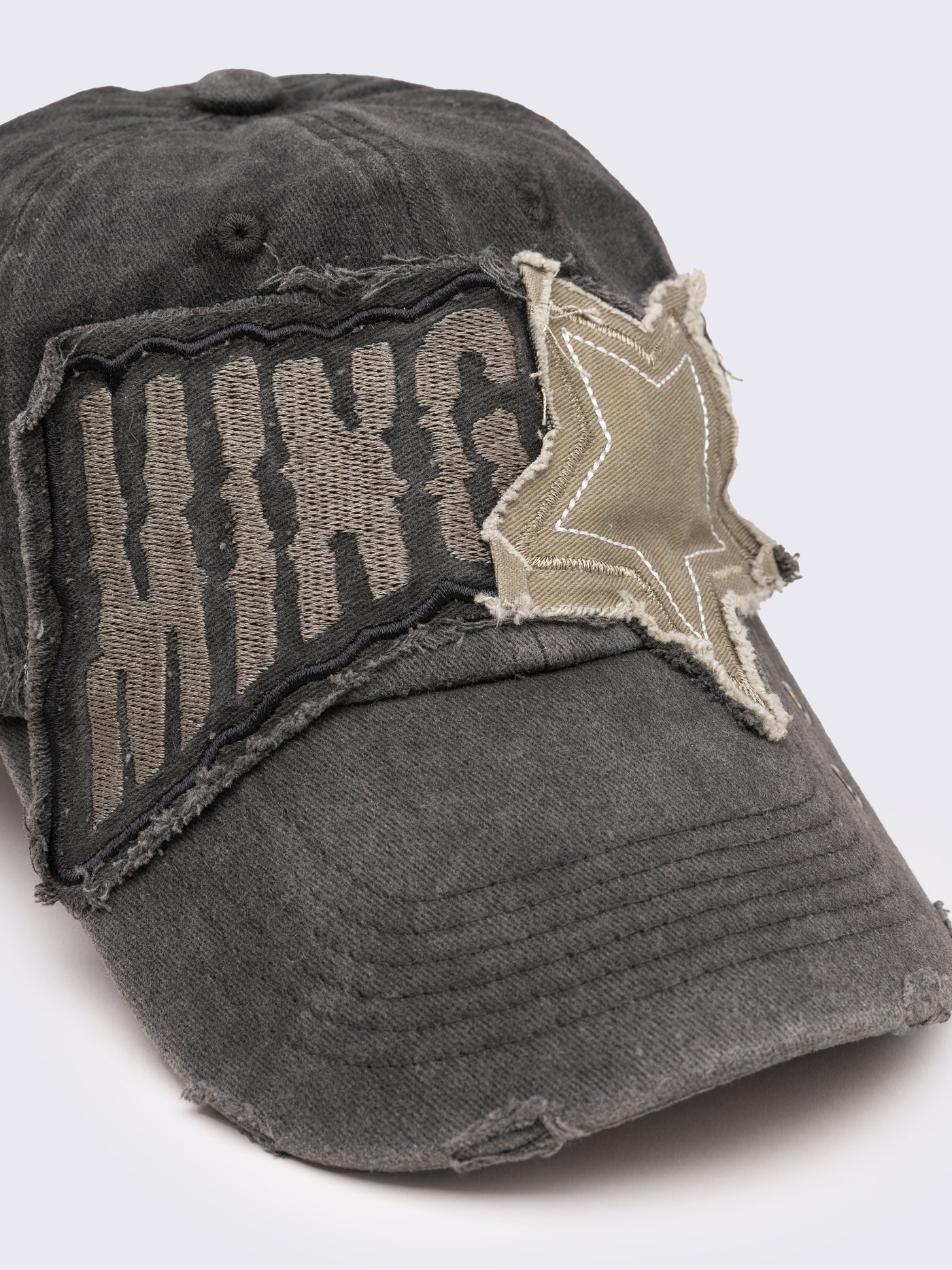 Washed Black Distressed Baseball Cap With Star Patch