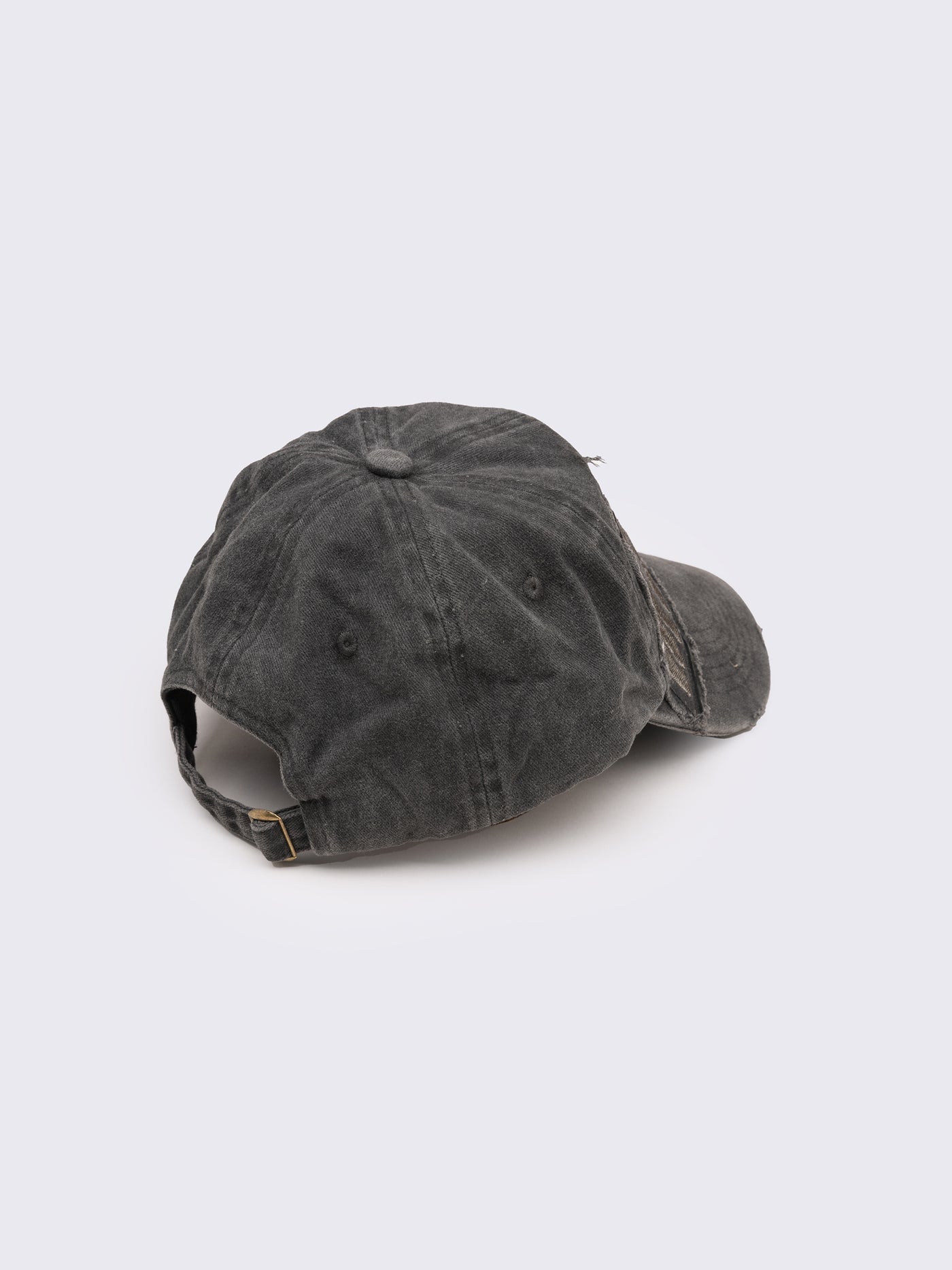 Washed Black Distressed Baseball Cap With Star Patch