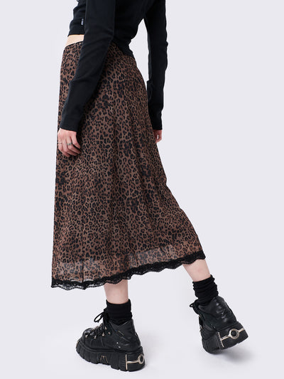 Nala Leopard Mesh Midi Skirt