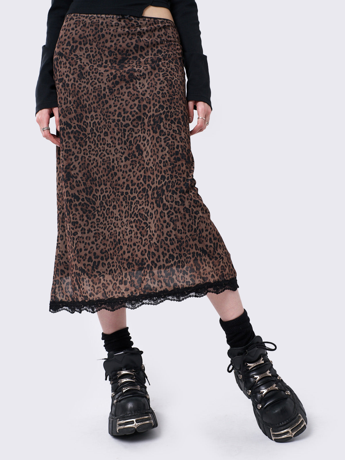 Nala Leopard Mesh Midi Skirt