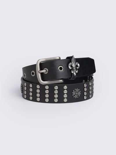 Black vegan leather belt with hardware details