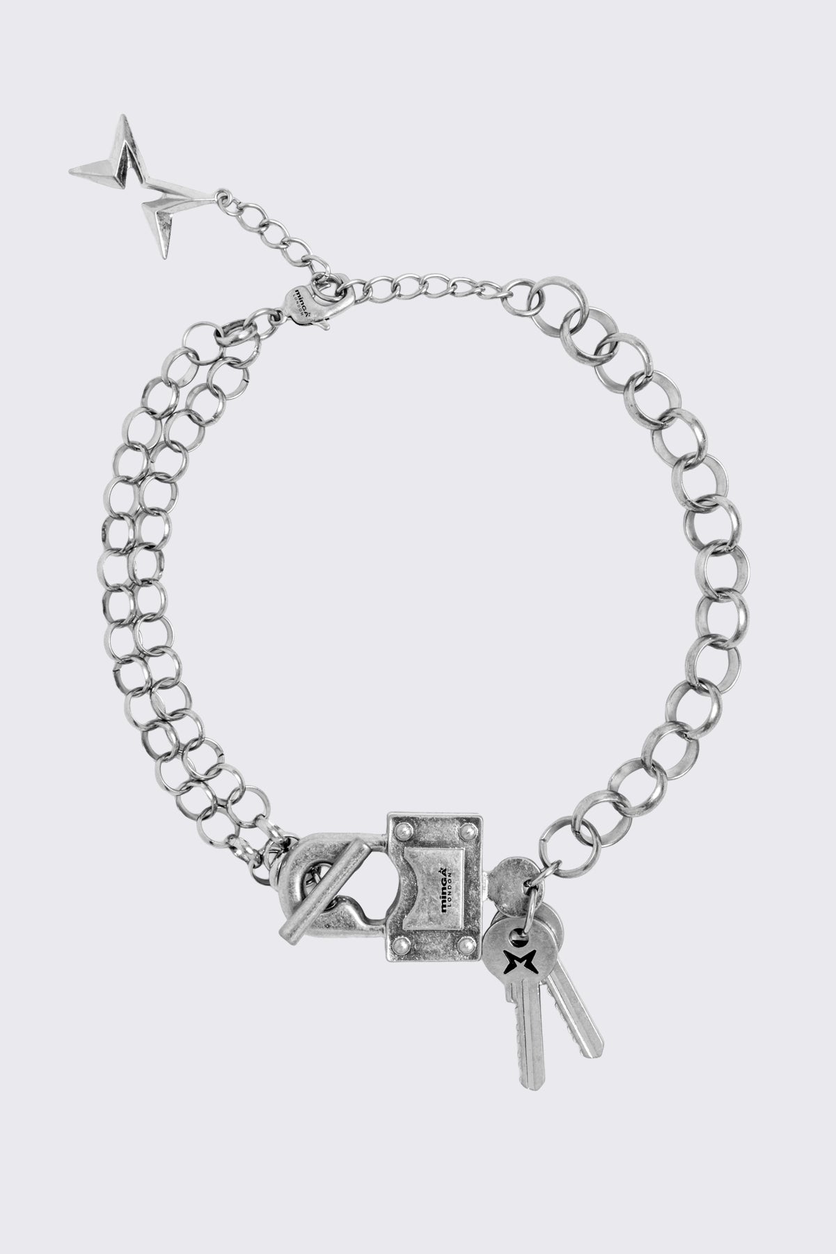 Chunky necklace with padlock and keys charm
