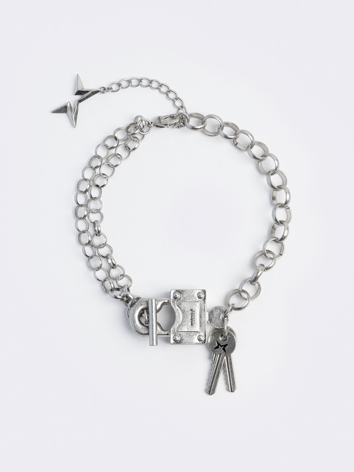Chunky necklace with padlock and keys charm
