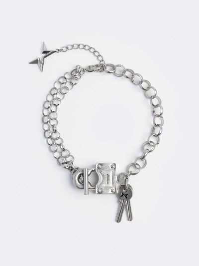 Chunky necklace with padlock and keys charm