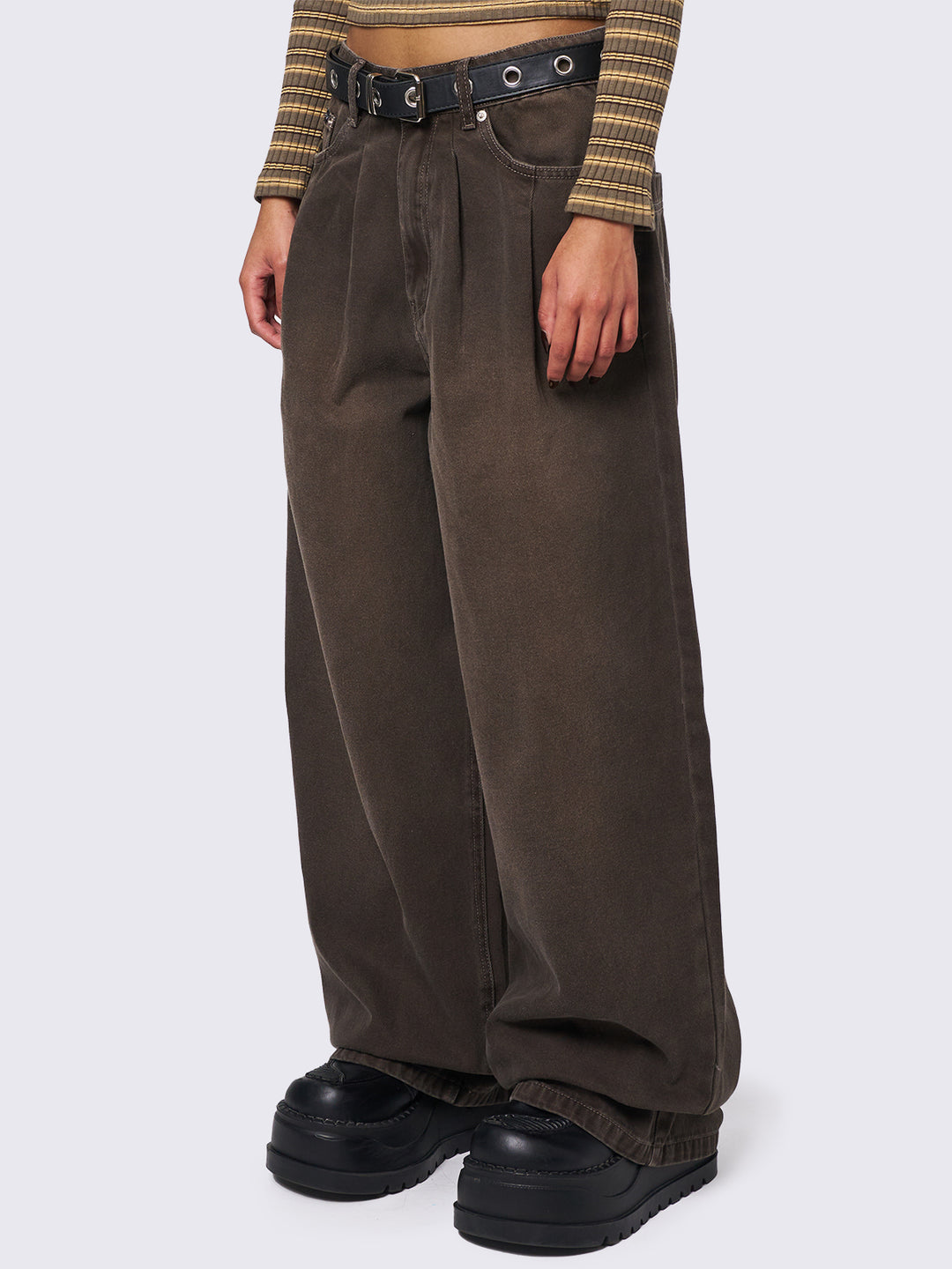 【BAON】Meldit Brown Washing Wide Denim Pants XL~ Brown Baggy Wide Leg Pants | Minga London – Minga London EU