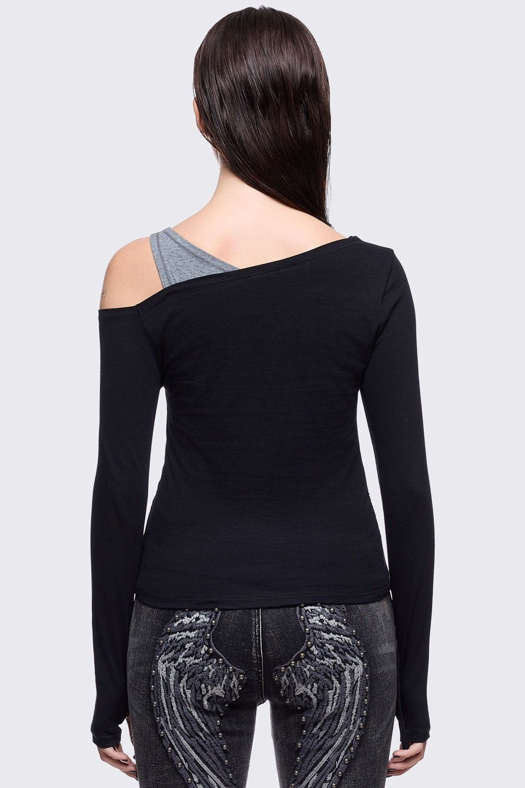 Slashed Top Black Slashed Layered Long Sleeve Top | Minga London – Minga London EU