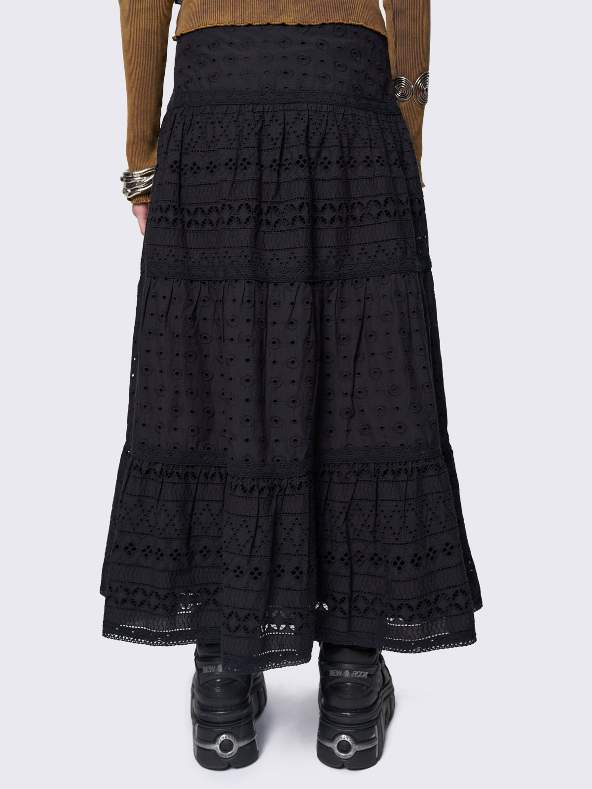 Black Ruffle Lace Tiered Maxi Skirt - Fairycore & Boho Style