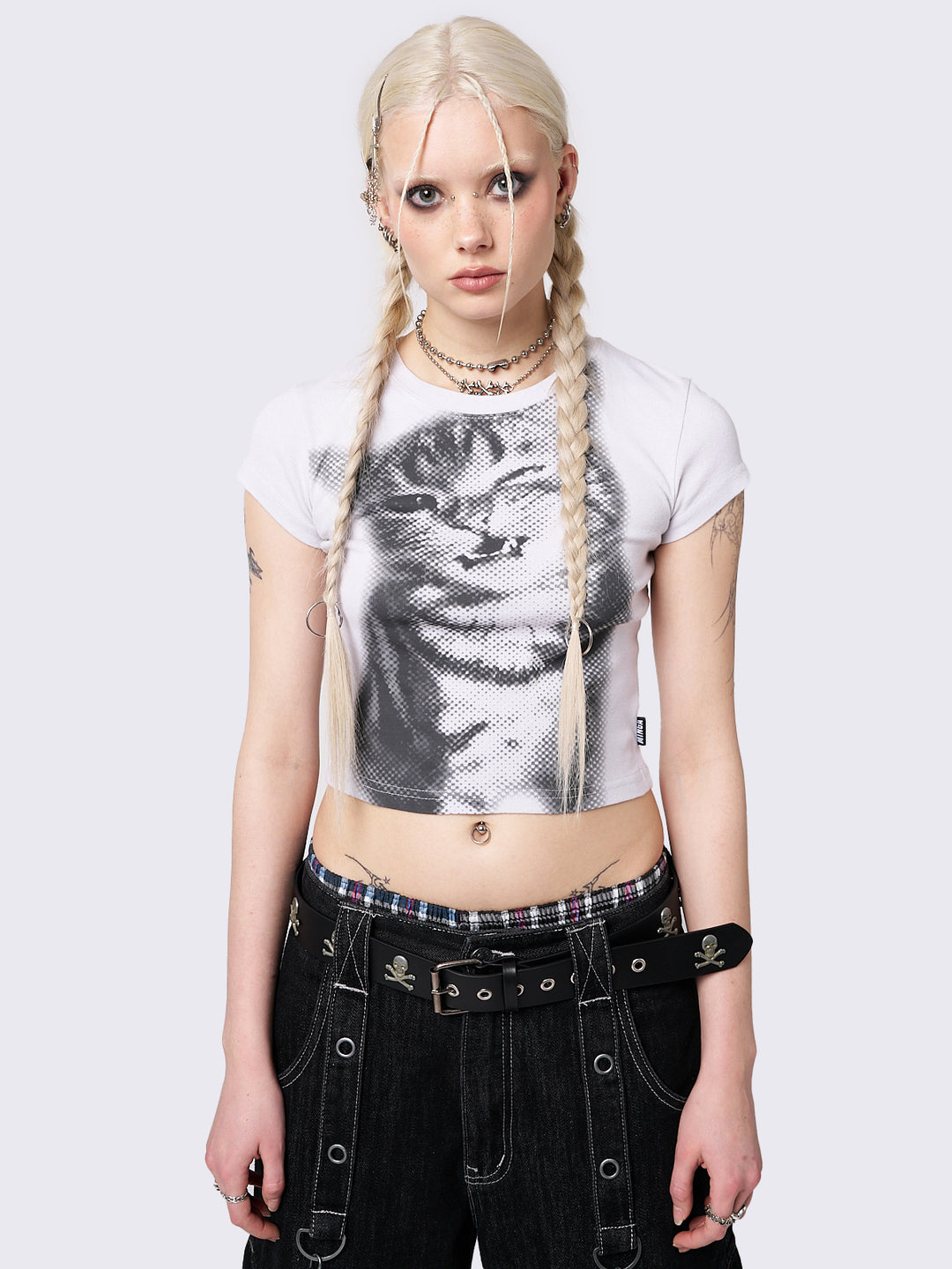 Pixel Kitty Off White Y2k Graphic Baby Tee | Minga London – Minga