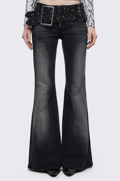 Women's Flare Jeans | Low Rise, Studded & Distressed Denim | Minga