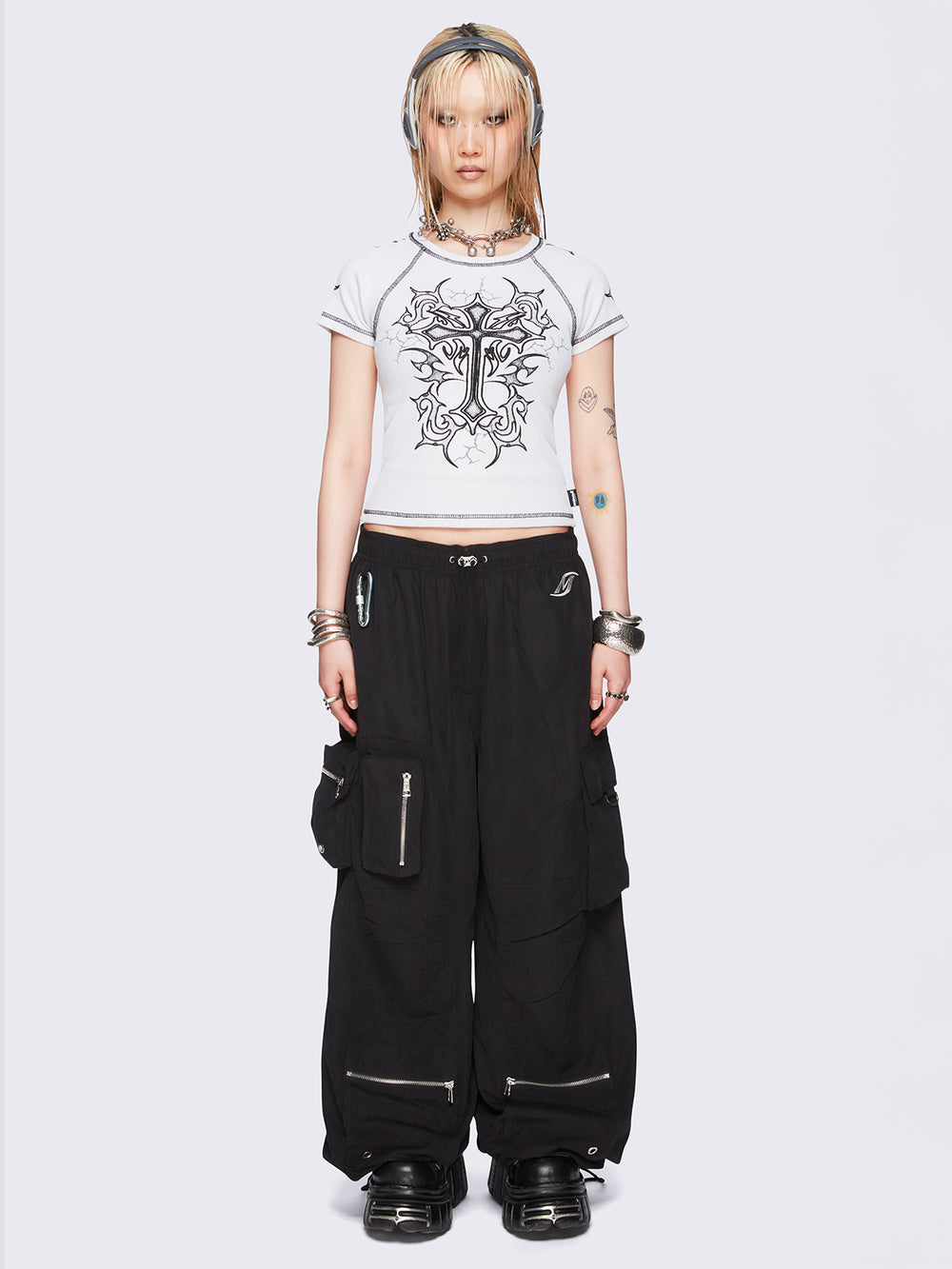 パンツ [JUNGDO] CUT OUT STRING CAGO PANTS D.HYGEN - Non-ply Yarn Lined Drop Crotch Cargo Wide Jogger
