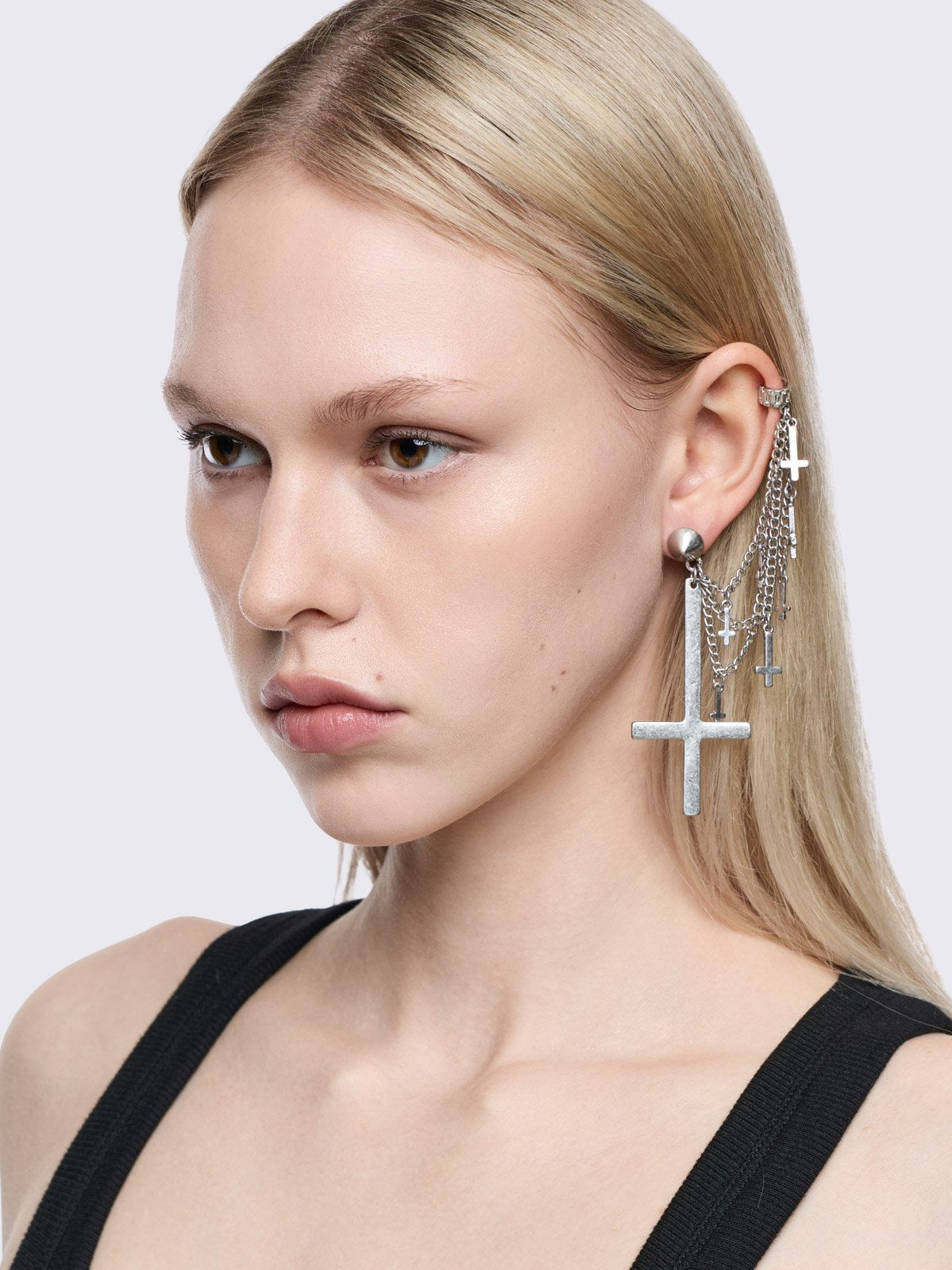 Silver 3pc earring set with inverted cross pendants