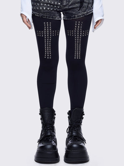 lack opaque tights with studded crosses print