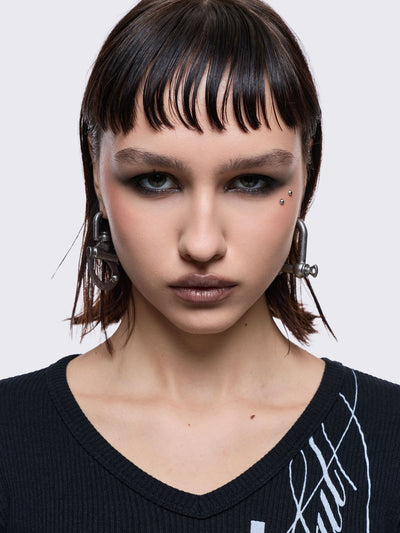 Silver 6pc earring set with nut, bolt and more hardware designs