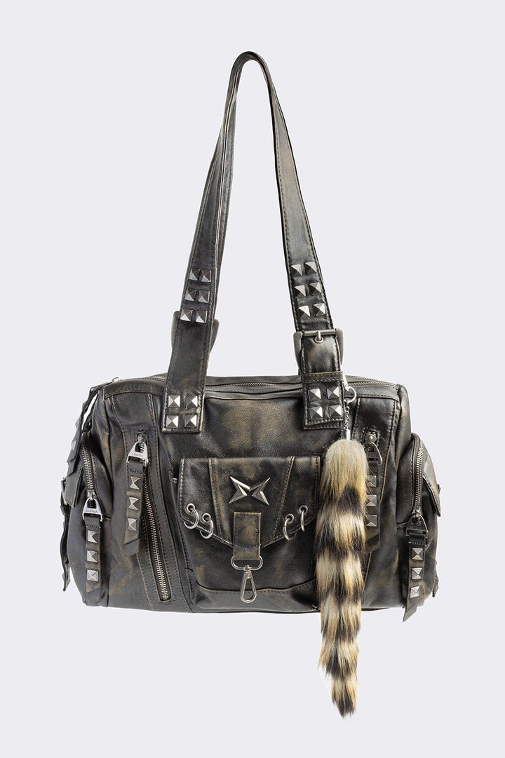 Black Vegan Leather Multi Pocket Shoulder Bag | Minga London