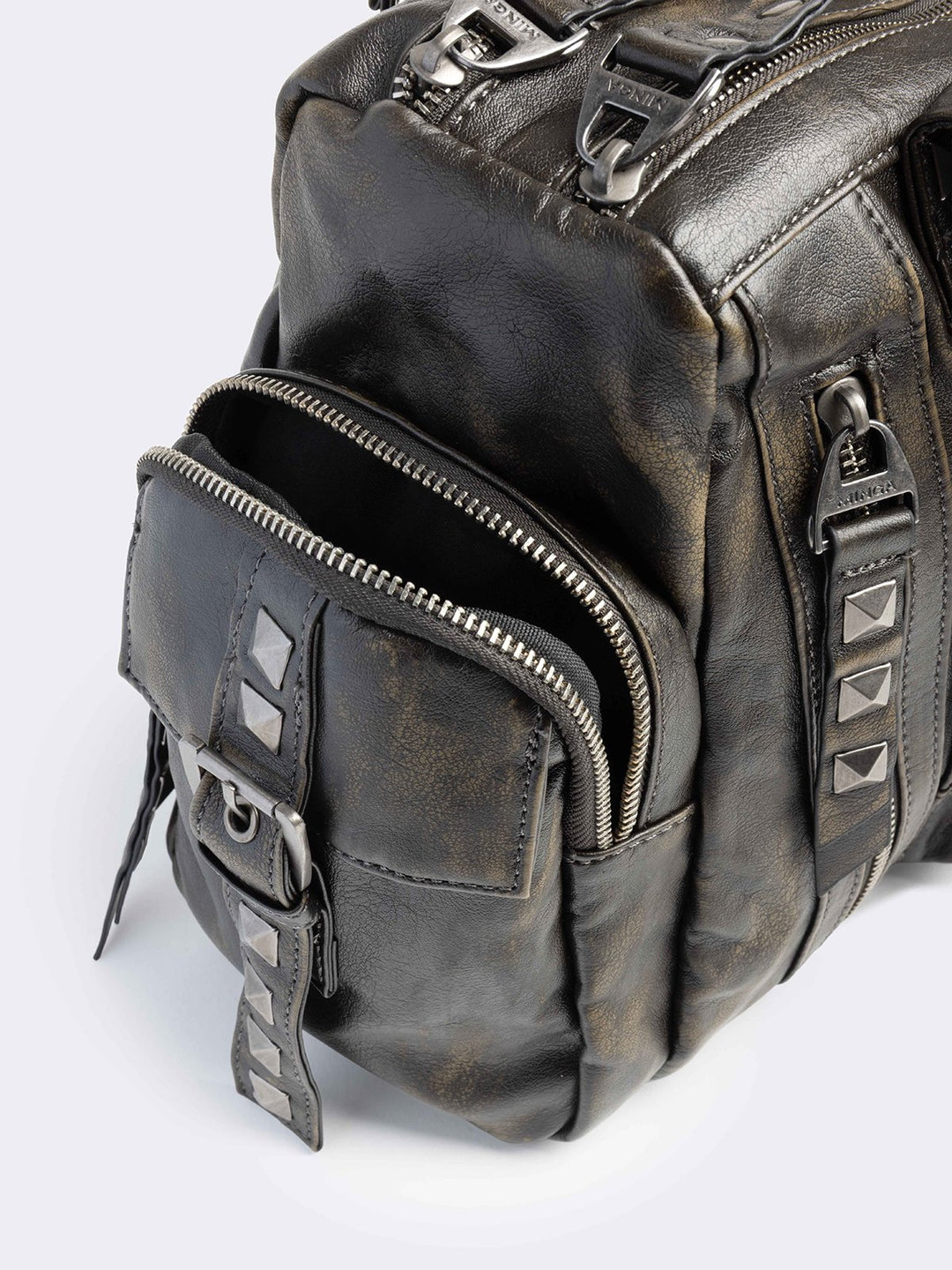 Black Vegan Leather Multi Pocket Shoulder Bag | Minga London