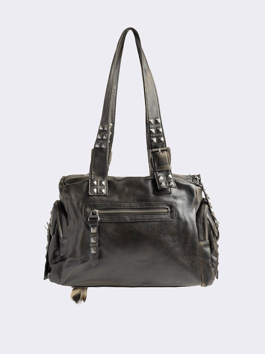Black Vegan Leather Multi Pocket Shoulder Bag | Minga London