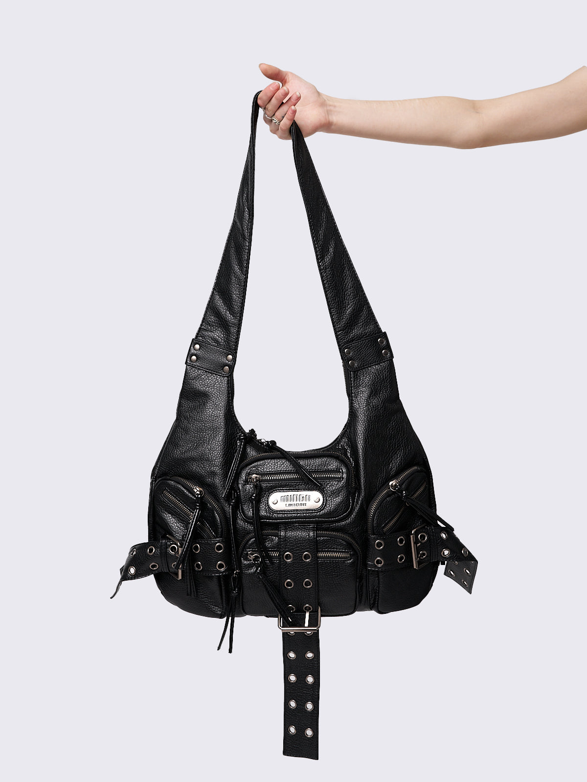 Unchained Black Faux Leather Shoulder Bag
