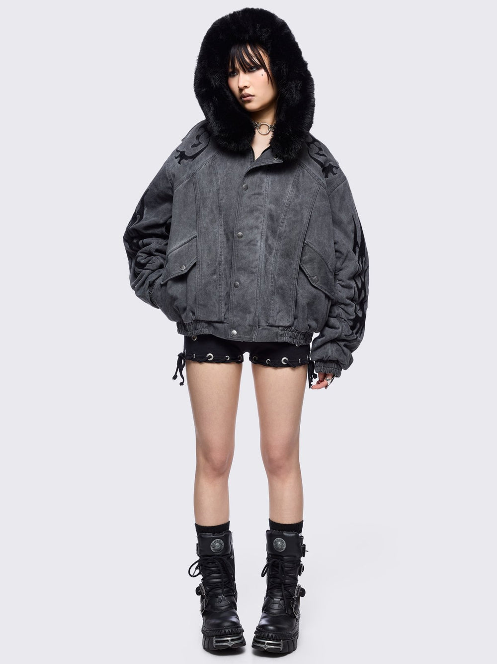 ジャケット・アウター fur python gimmick mods coat black y2k fur