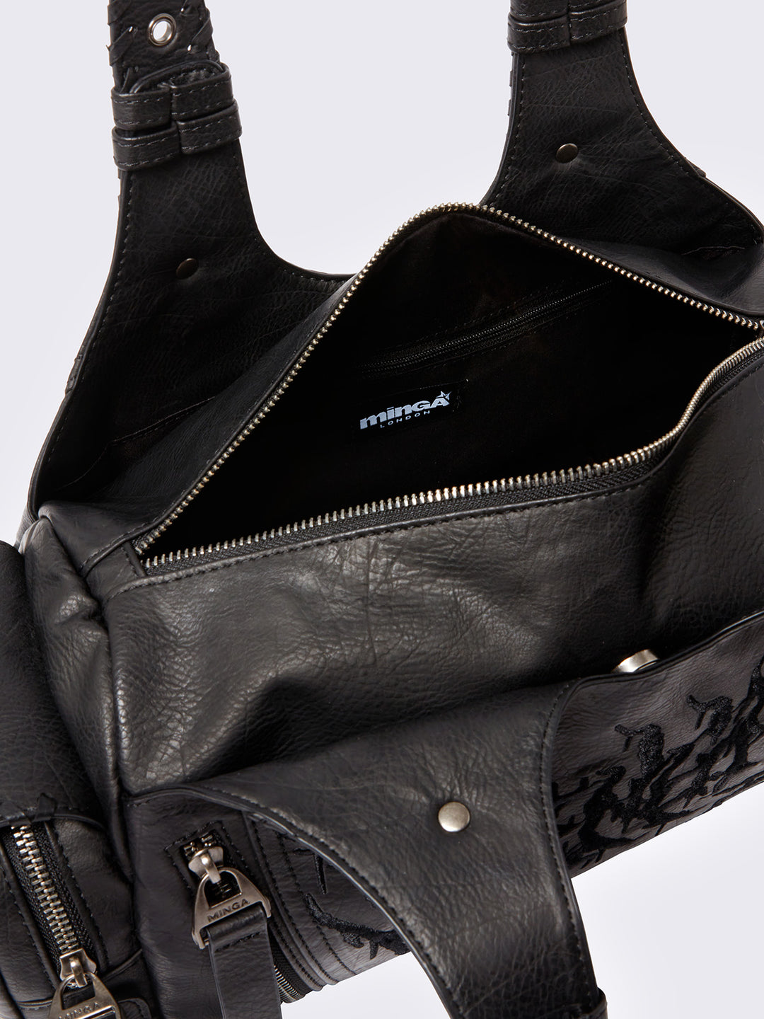 Vegan Leather Sigilism Shoulder Bag in Black | Minga London