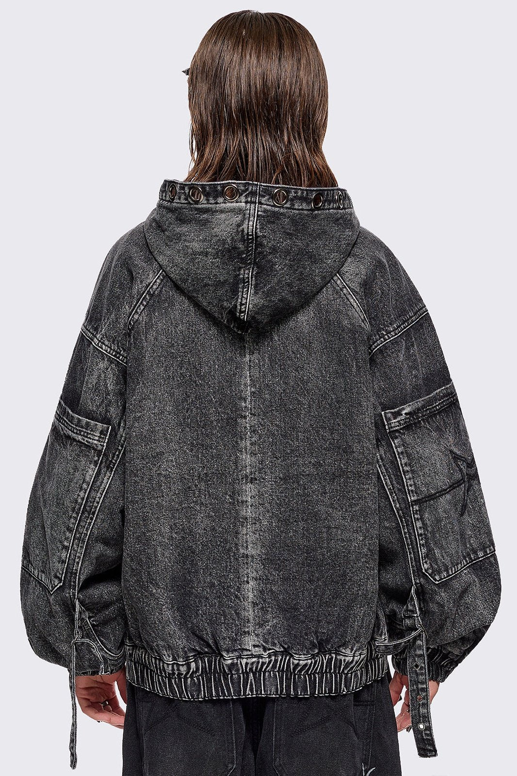Denim Hood Bomber Jacket in Acid Black Wash | Minga London – Minga