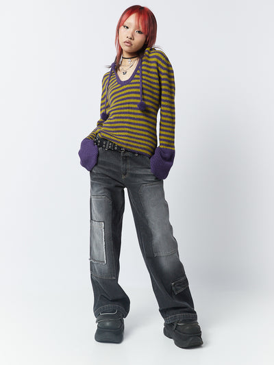 Paige Yellow & Purple Knitted Hoodie - Minga EU