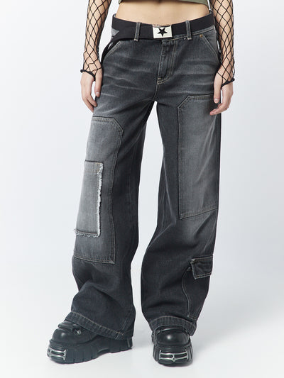 Black overdye cargo jeans named Track by Minga London. These jeans feature multiple pockets, adding a touch of utility and style to your casual outfit.