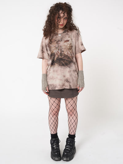 Tie dye t-shirt in beige with Earth Fairy front print