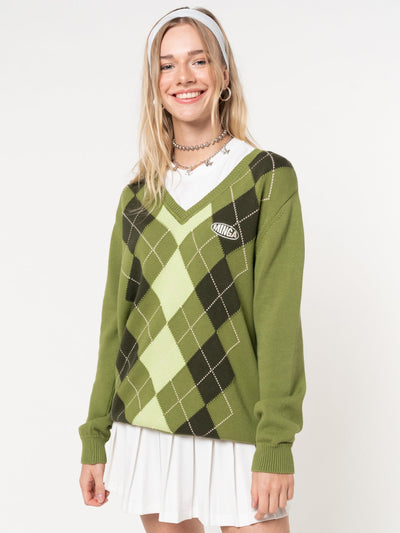 Green Shades Argyle Knitted Jumper - Minga EU