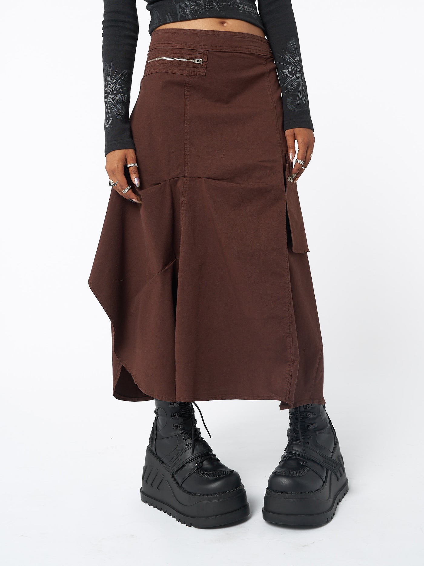 Lexi Brown Tech Cargo Maxi Skirt - Minga EU
