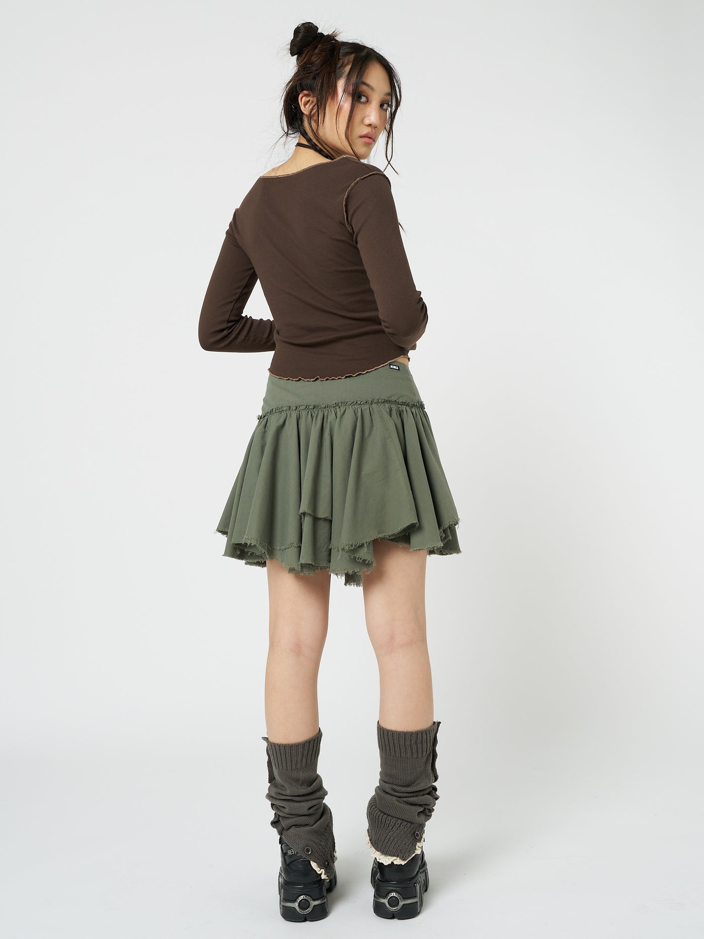 Flora Green Layered Asymmetrical Mini Skirt - Minga EU