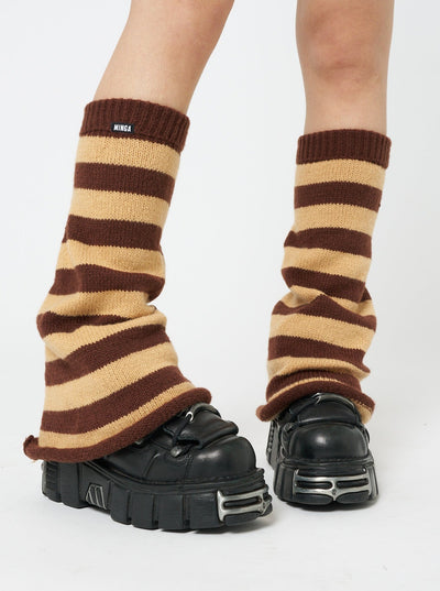 Brown & Honey Striped Flare Leg Warmers - Minga EU