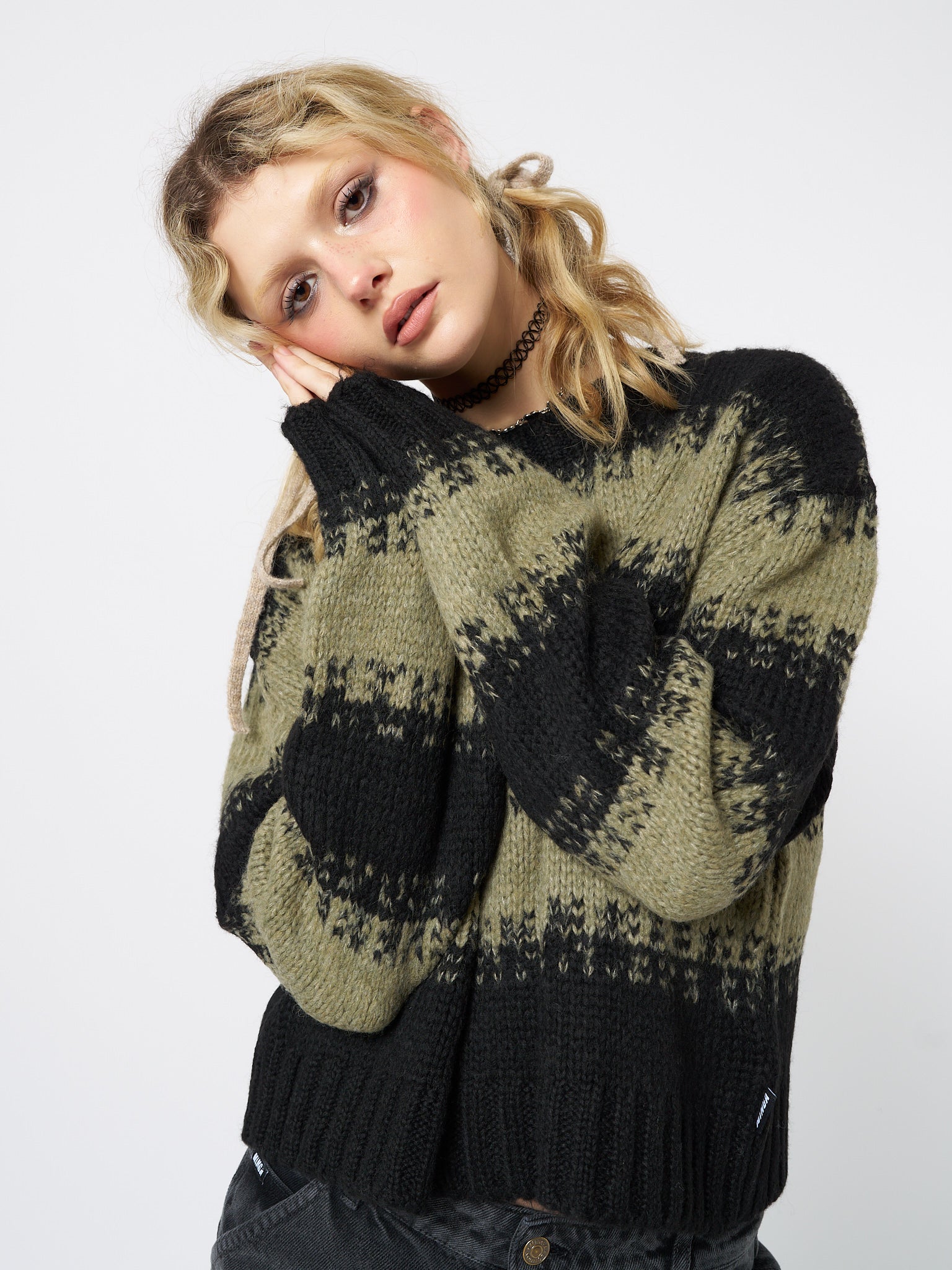 Clara Green Cropped Striped Knit Sweater - Minga EU