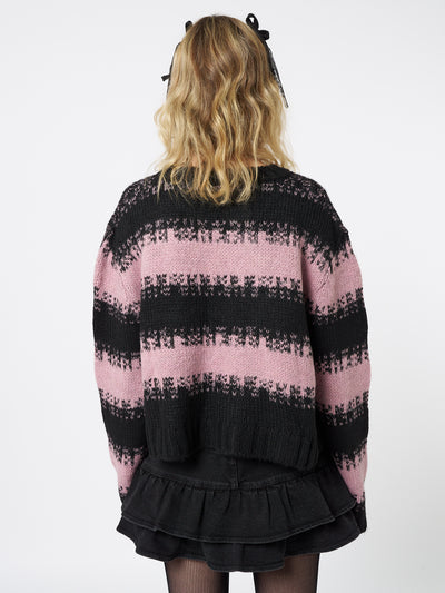 Clara Pink Cropped Striped Knit Sweater - Minga EU