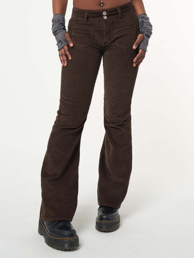 Dark Brown Front Pocket Corduroy Flare Pants - Minga EU