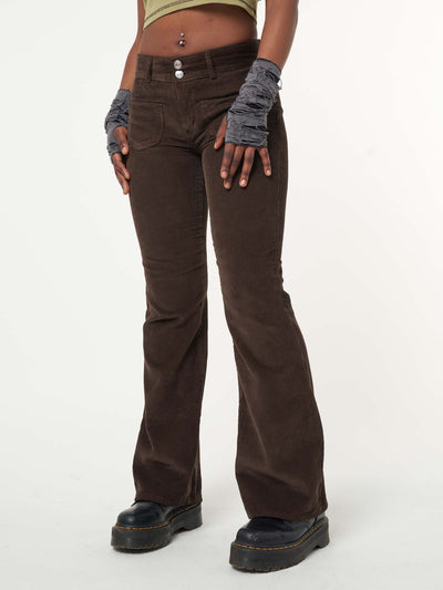 Dark Brown Front Pocket Corduroy Flare Pants - Minga EU