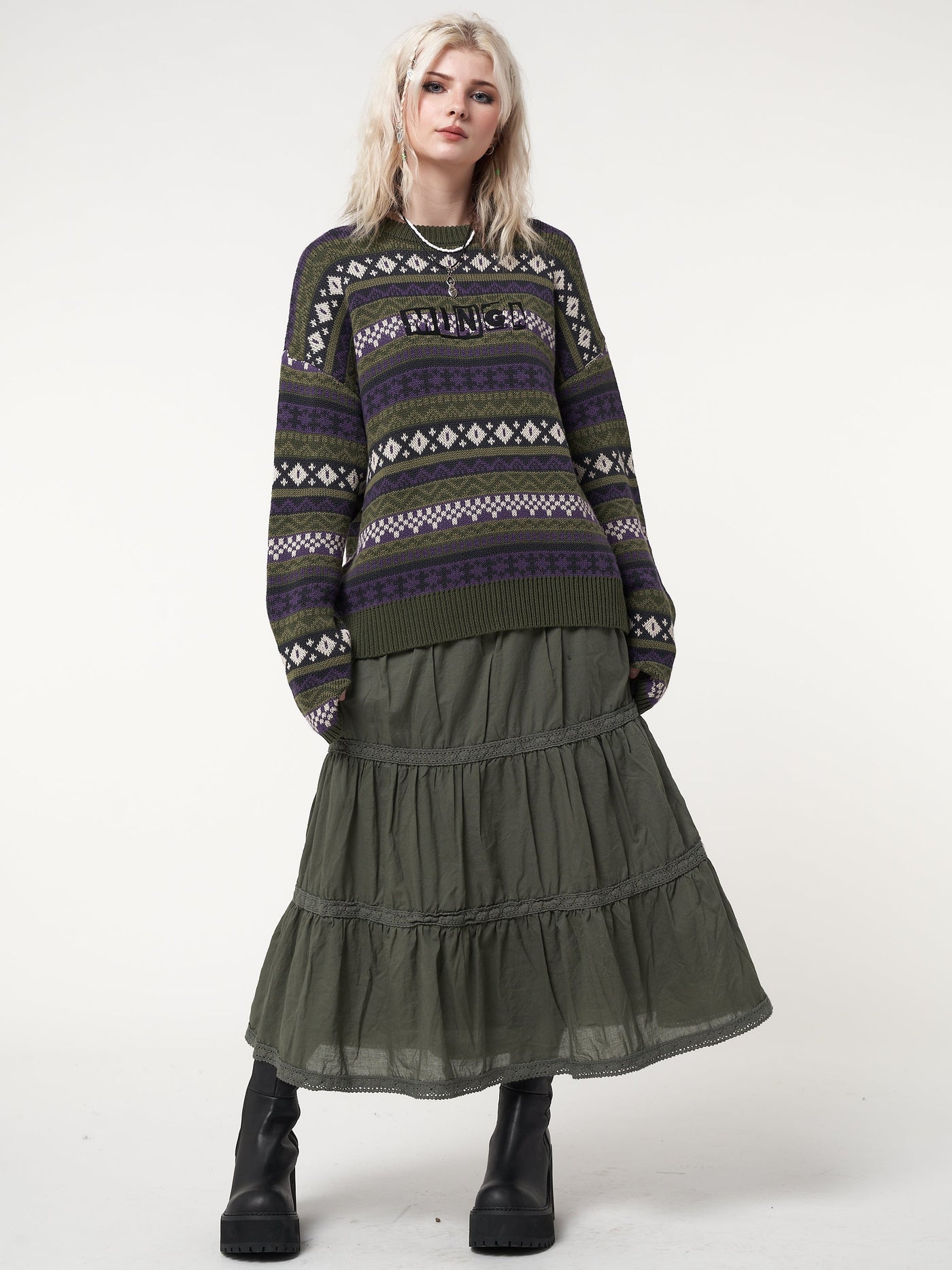Foggy Green Ruffle Lace Maxi Skirt - Minga EU