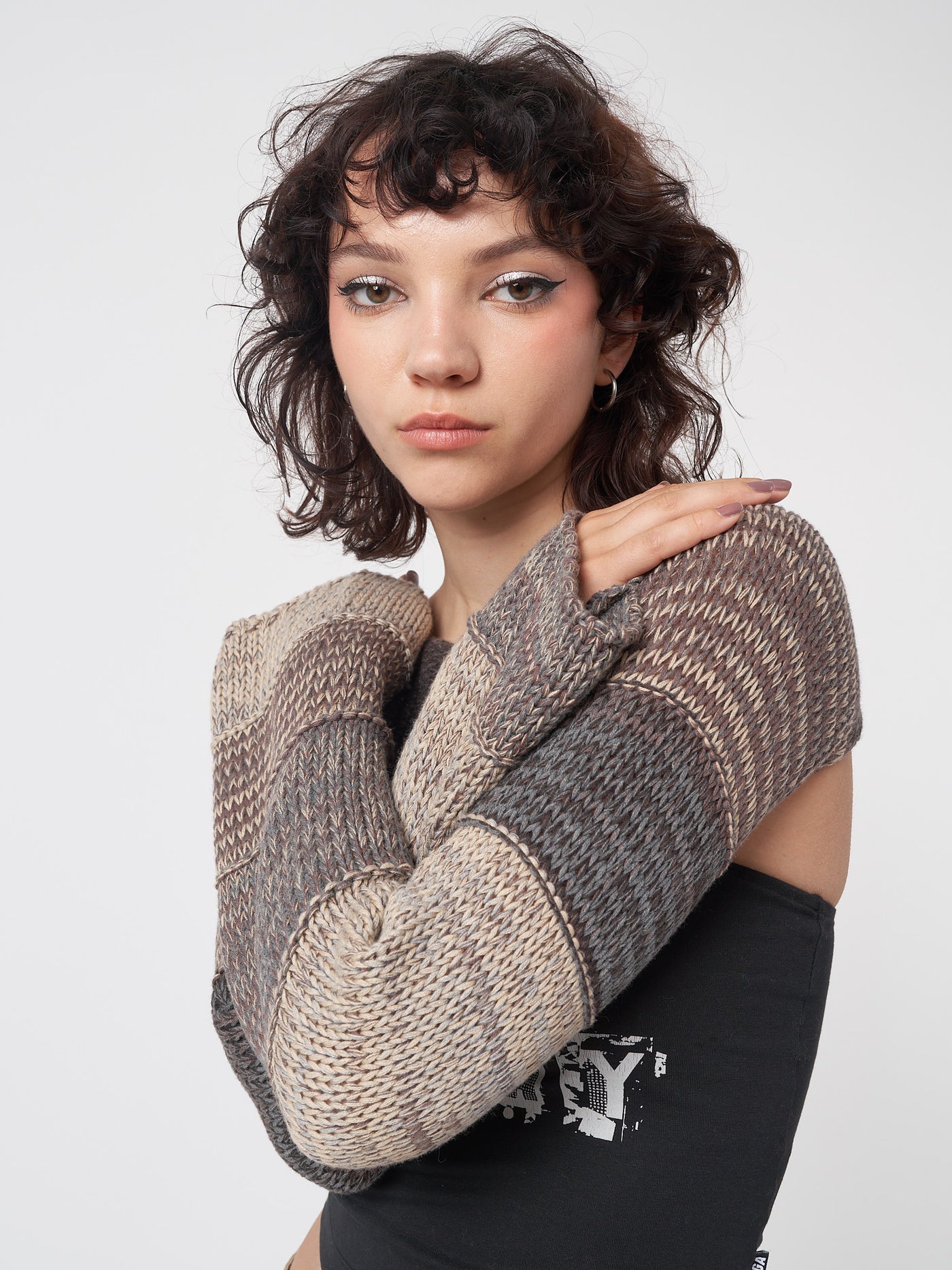 Bolero patchwork knitted shrug top in brown tones