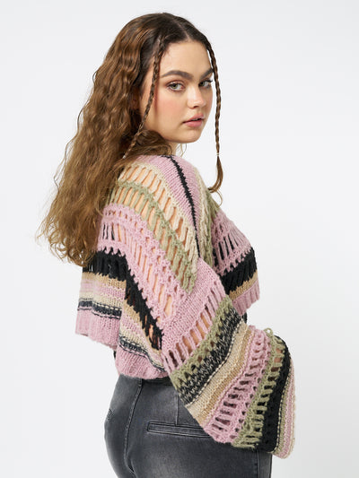 Giselle Pink Extreme Crop Knit Sweater - Minga EU
