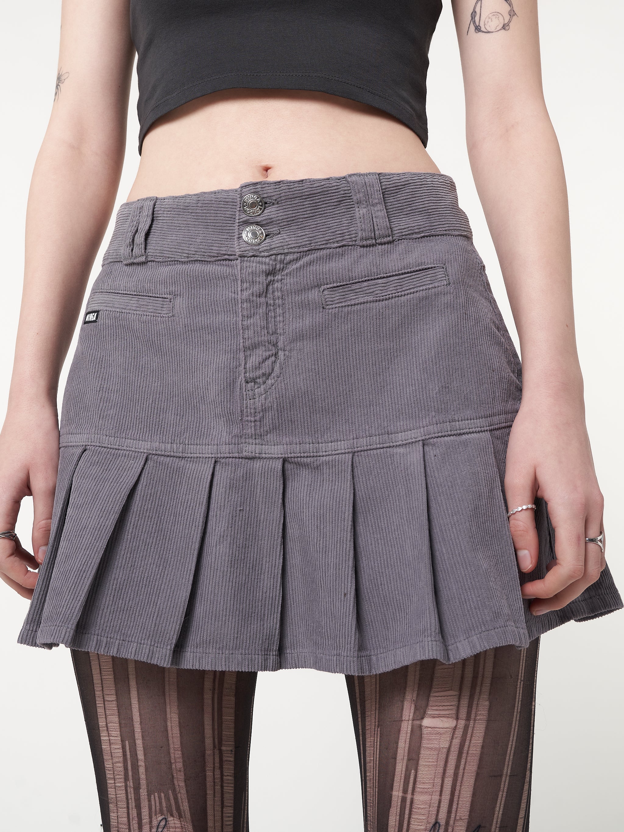 Corduroy pleated mini skirt in grey