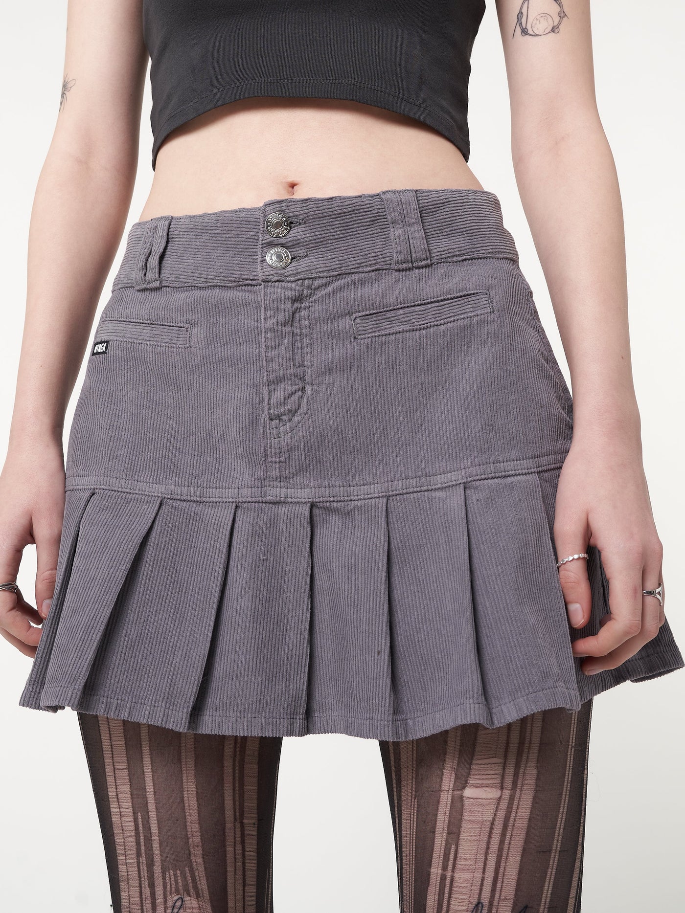 Grey Corduroy Pleated Mini Skirt - Minga EU