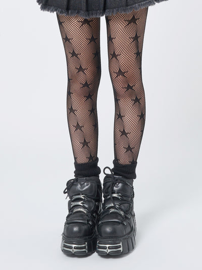 Fishnet tights in black featuring all over stars design 