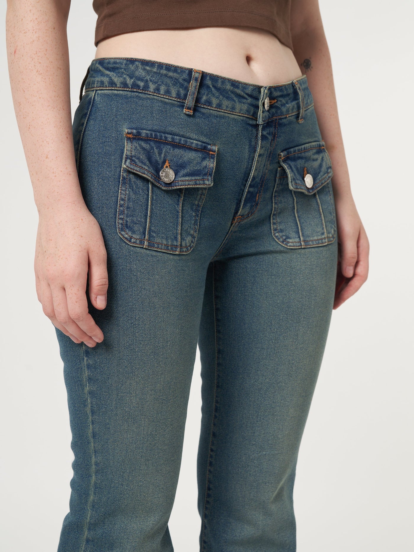 Jade Overdye Front Pocket Flare Jeans - Minga EU