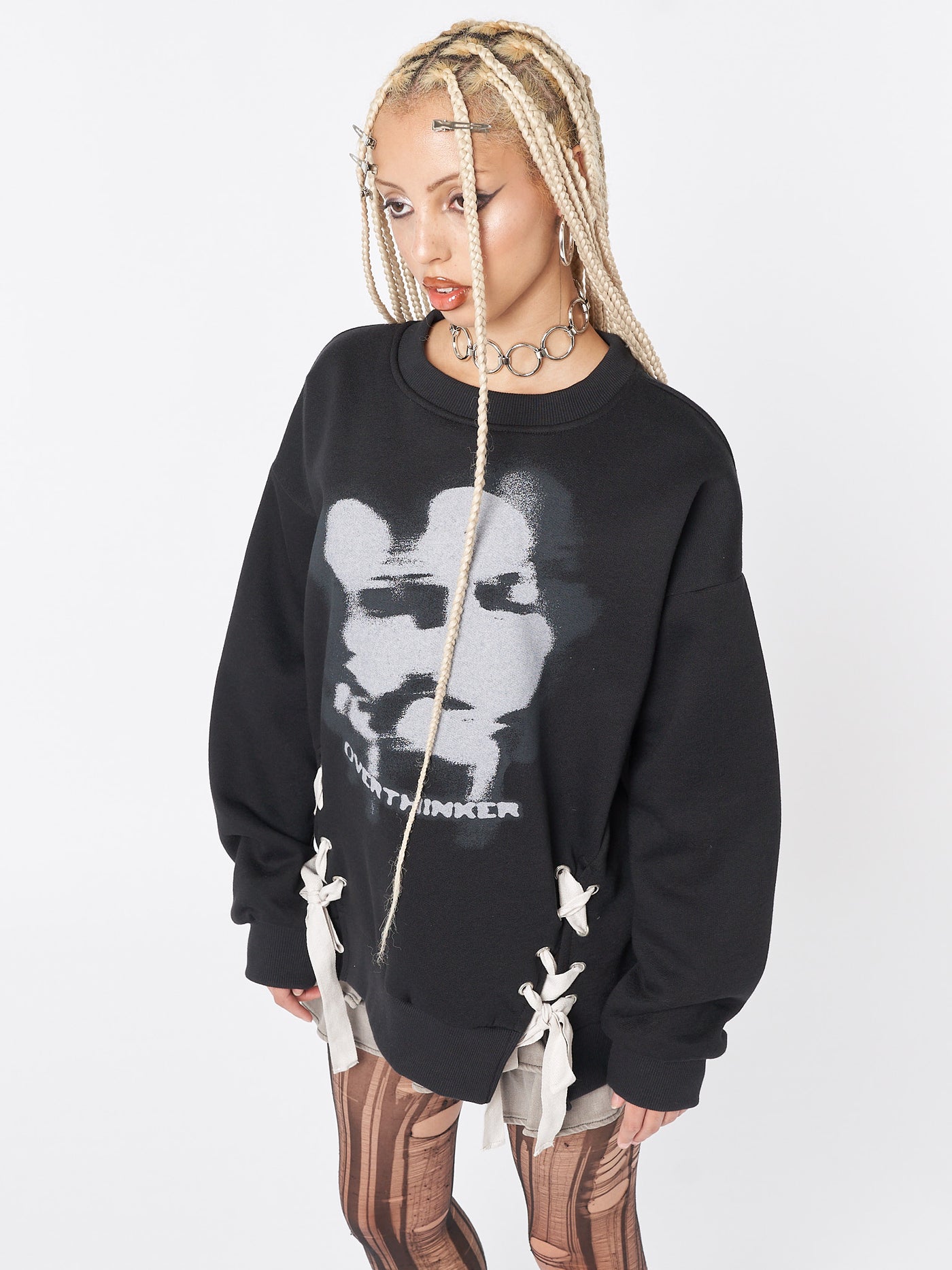 Overthinker Black Lace Up Sweatshirt | Minga London